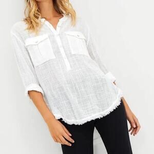 Free People Womens Talk To Me Crinkled Henley Shirt, medium